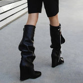 Zip Leather Knee High Boots